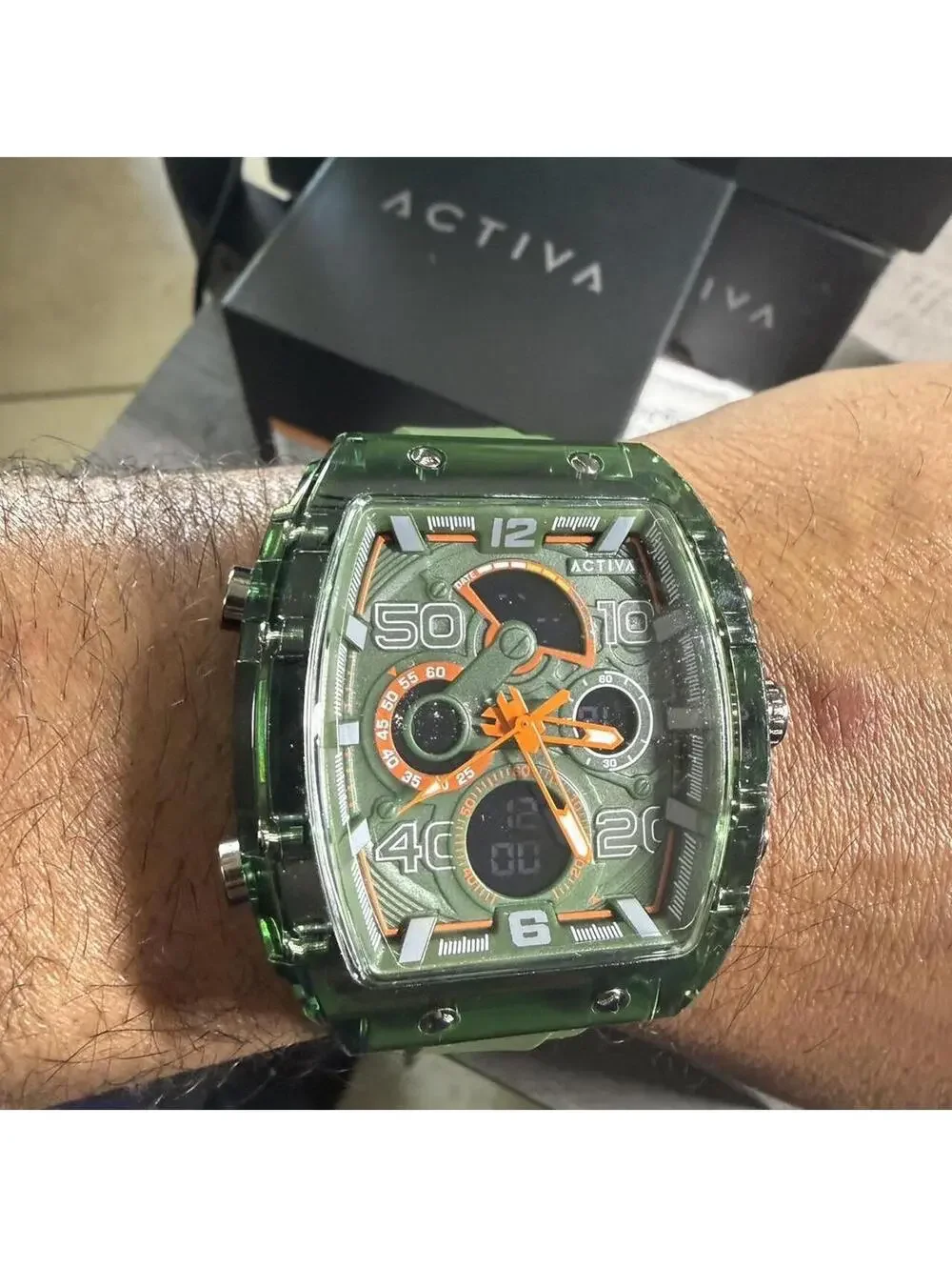 Activa Men's Watch Quartz Analog/Digital Army green/ 45mm